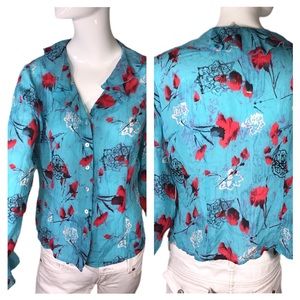 Tess sz 12-Large Silk Artsy Red Poppy Blouse